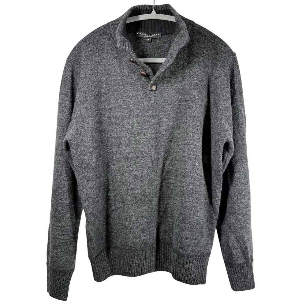 Daniele Blasi Sweater Men Sz M‎ Gray Wool Italy 1/4 Button Pullover Old Money